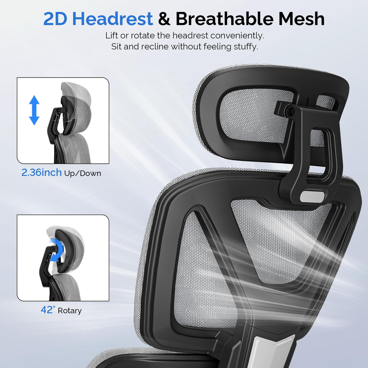 Ergonomic Office Chair, Mesh Desk Chair with Footrest, 90-135° Recline Home Chairs with Dynamic Lumber Support, 4D PU Armrest & Adjustable Headrest