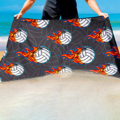 Violetpos Flaming Volleyball Beach Towel, Extra Large 180x90 cm 250GSM Microfibre, Sand Free Quick Dry