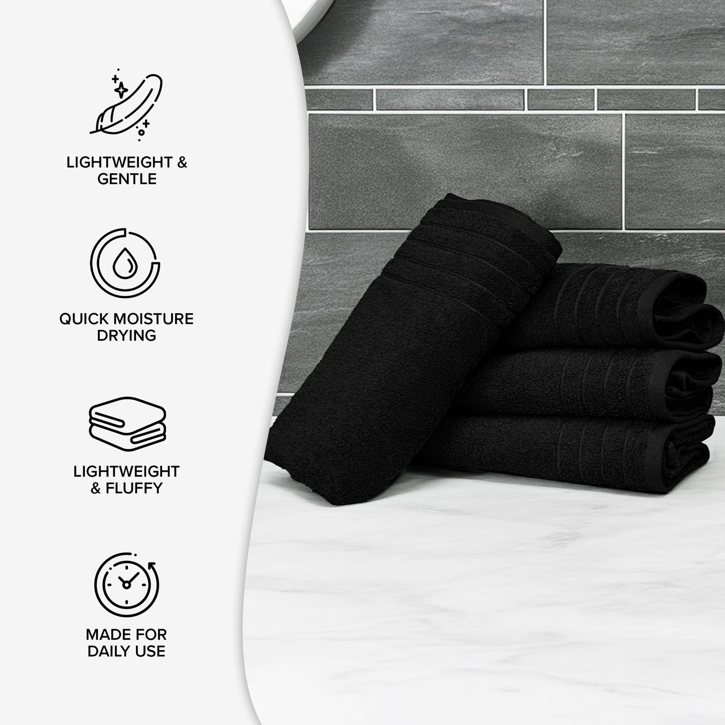 100% Cotton Extra Large Bath Towels Set of 4 (76x152cm) Black - 450 GSM