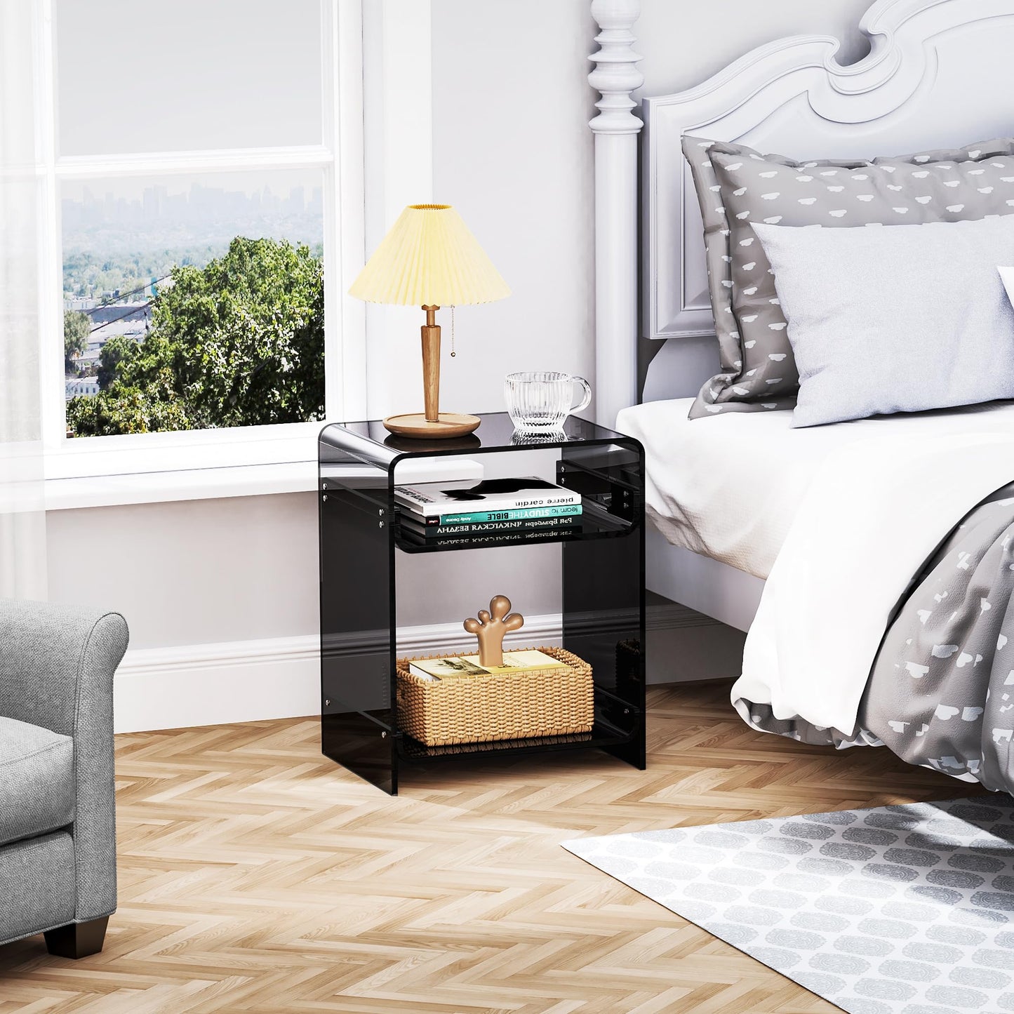 Acrylic Clear Side Table, Bedside Table, 15.7"x19.7"x11.8" (Black, 15.7"x11.8"x19.7")