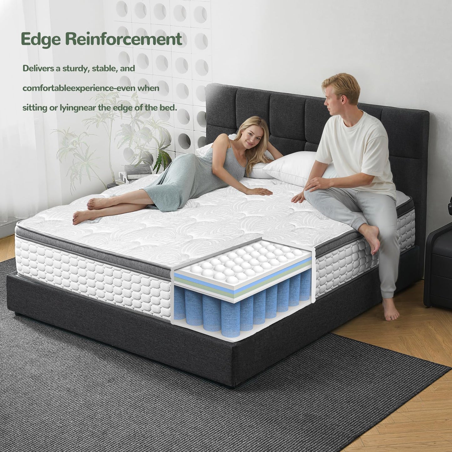 Giovanly Double Mattress, 22CM Hybrid Mattress in a box Gel Memory Foam, Pocket Springs, Medium Firm & Silent Sleep & Reinforced Edge & Pressure