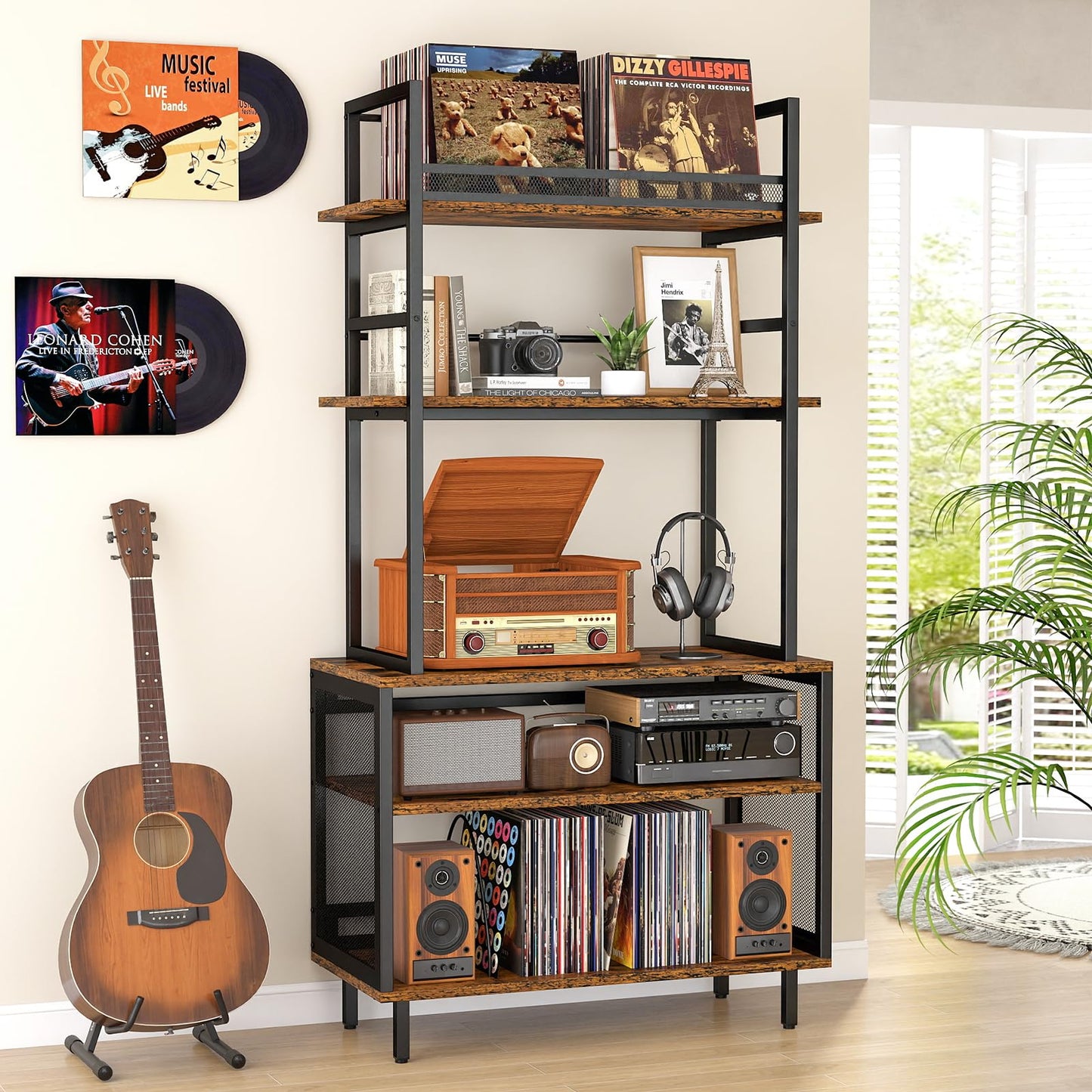 ikkle Record Player Stand with Vinyl Storage, 5 Layer Turntable Stand