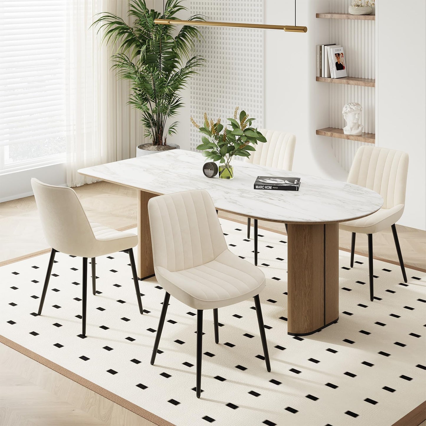 COLAMY Velvet Dining Chairs Set of 4, Velvet Chairs for Dining Room with Metal Legs and Thick Seat Cushion