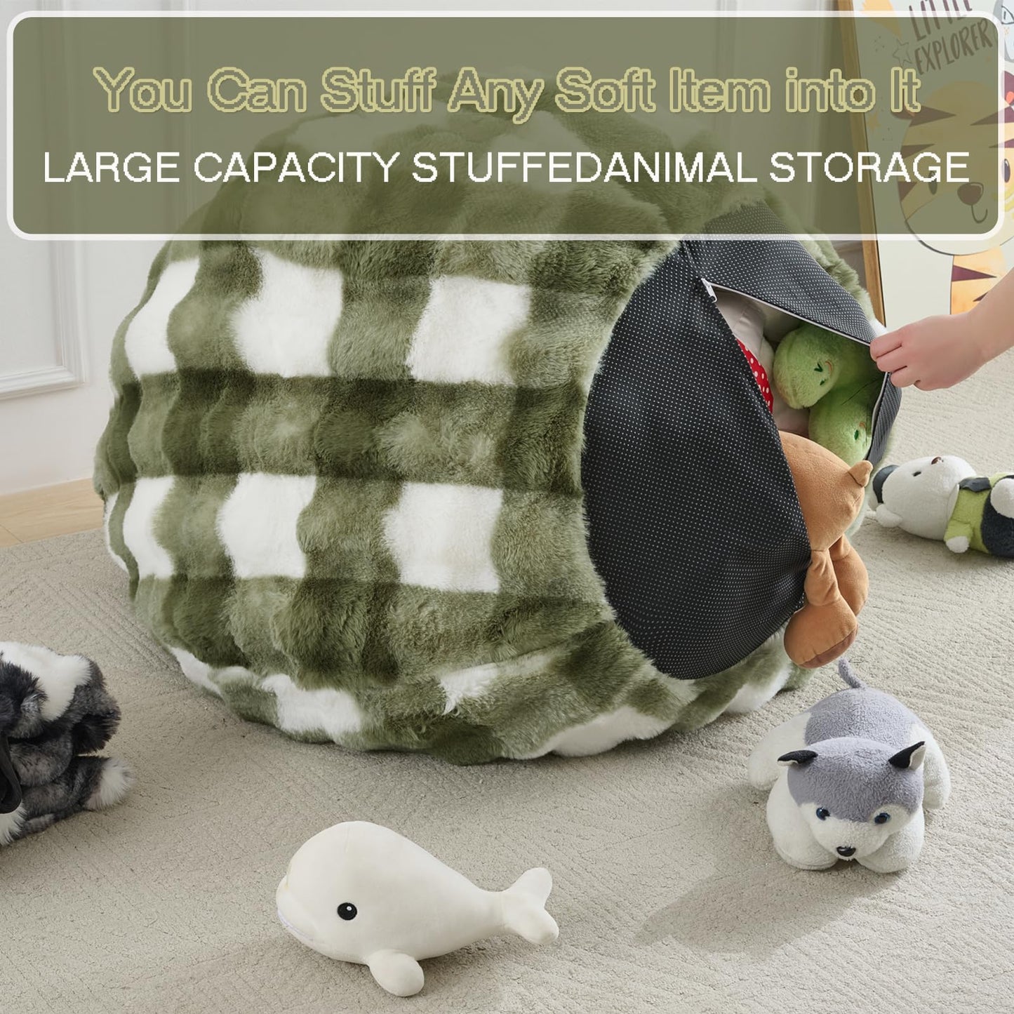 Fluffy Faux Rabbit Fur Bean Bag Chair Cover(No Filler),Cozy Shaggy Bubble Stuffed Animal Storage Large Bean Bag Cover for Bedroom Living Room,Fuzzy