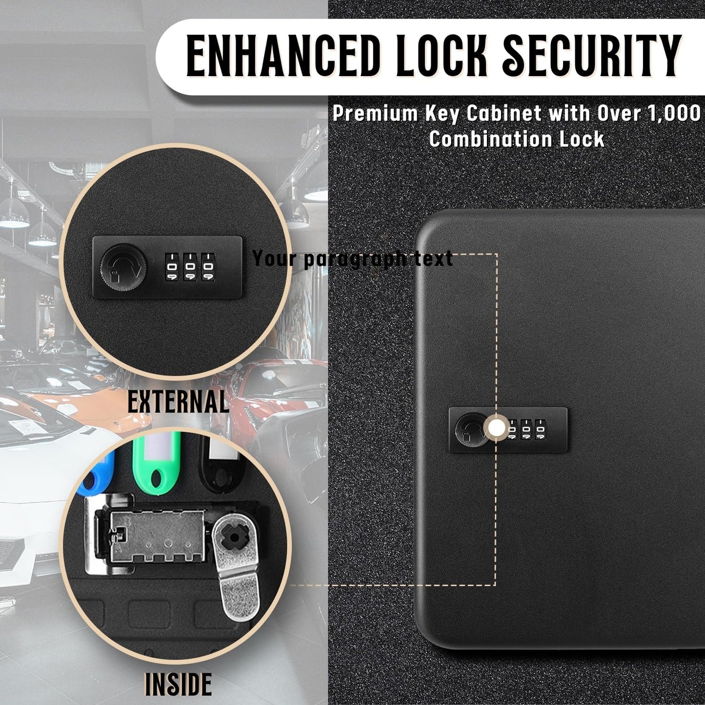 Flexzion Key Box Wall Mount With Code - Black Key Cabinet Lock Box Key Storage Box Wall Mount with Combination Lock