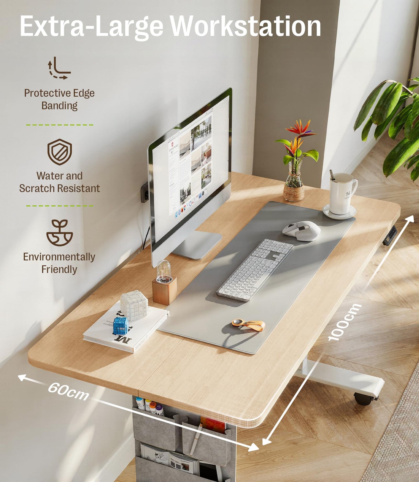 MAIDeSITe Electric Height Adjustable Standing Desk, 100x60cm Sit Stand Desk