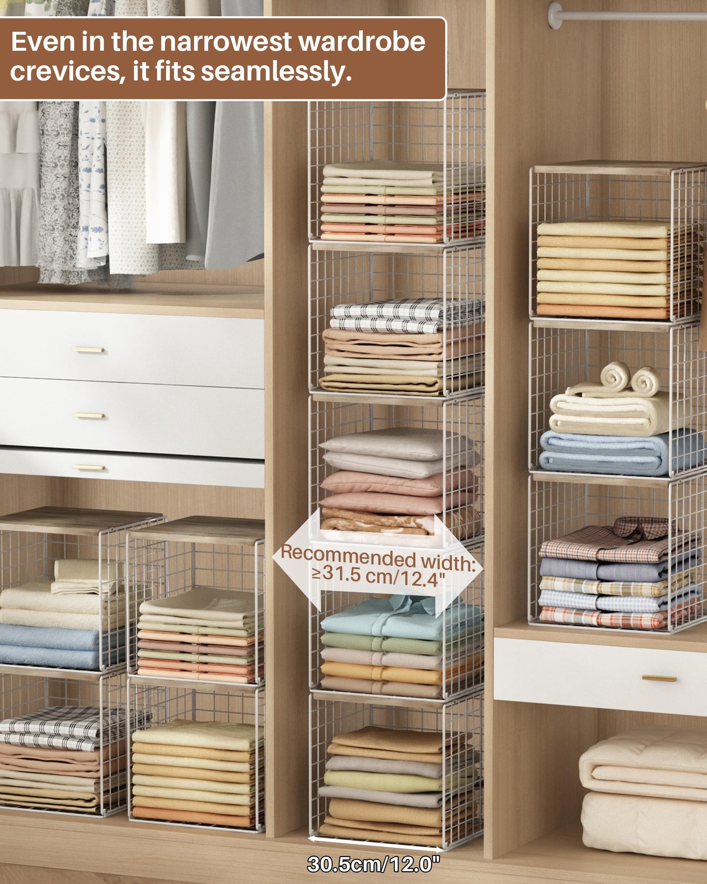 UMDONX 4 Pack Metal Wardrobe Storage Organiser Stackable Closet Shelf