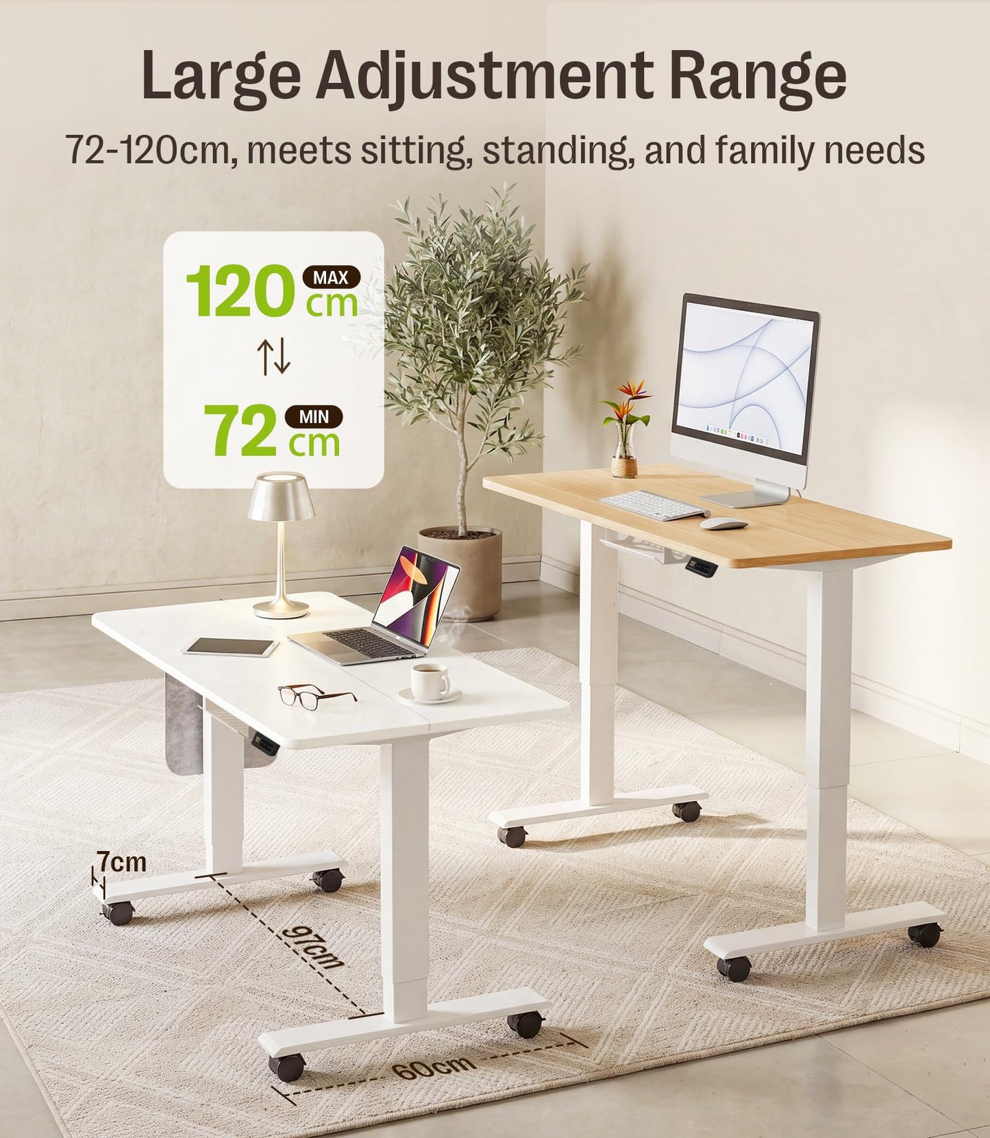 MAIDeSITe Electric Height Adjustable Standing Desk, 120x60cm Sit Stand Desk