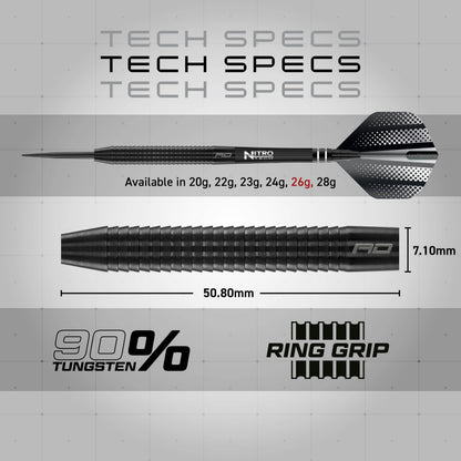 RED DRAGON Razor Edge Black 26g - Tungsten professional steel tip darts set with Dart Flights and Dart Shafts (stems)