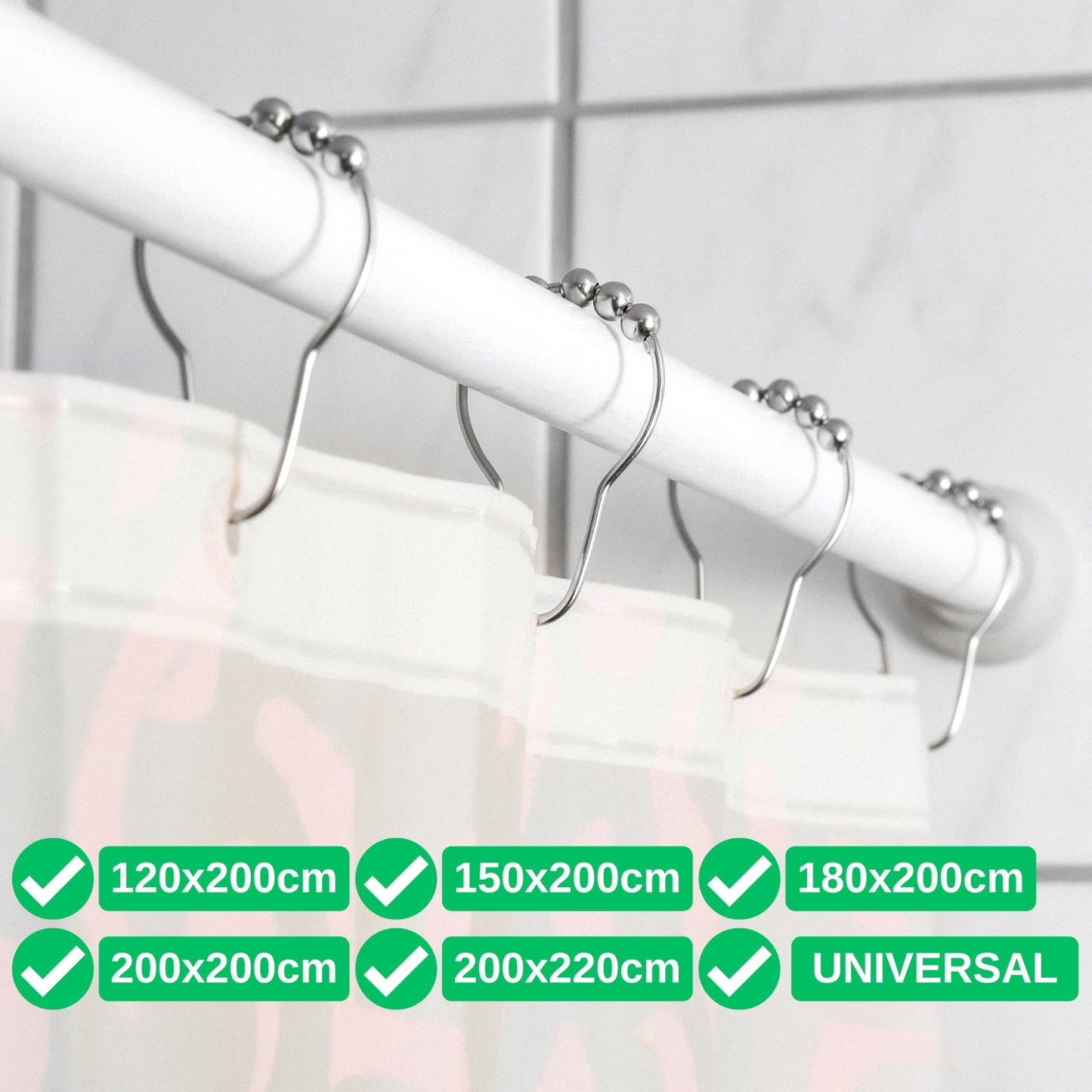 Shower Curtain Rings, 24 Pack, in Silver-Colour, Inner Diameter 2.7 x 1.5", for Shower Curtain Rods, sturdy metal shower rings, with Rolls to slide