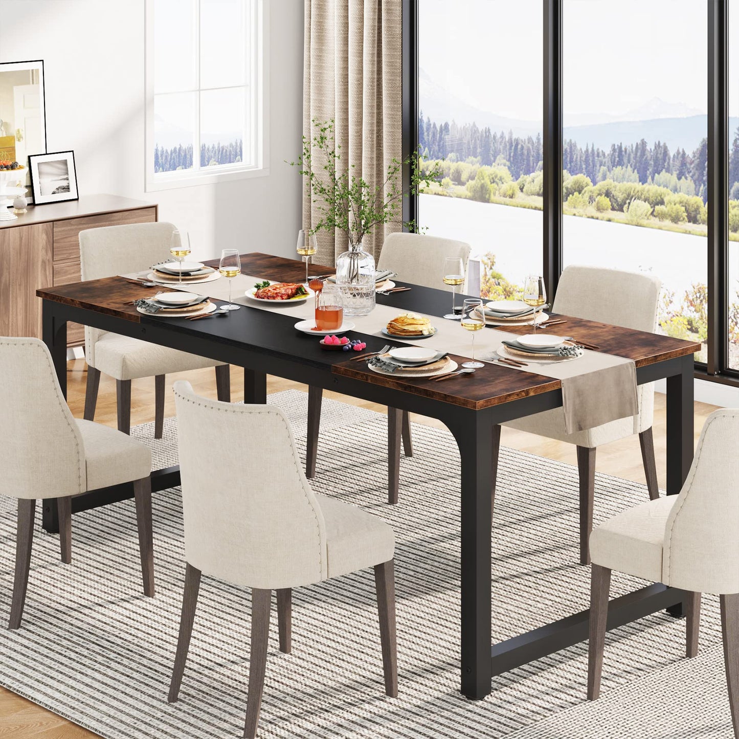 Tribesigns 180 x 80 cm Dining Table, Industrial Kitchen Table for 6-8 Person, Rectangular Dinner Table for Dining Room Kitchen Living Room