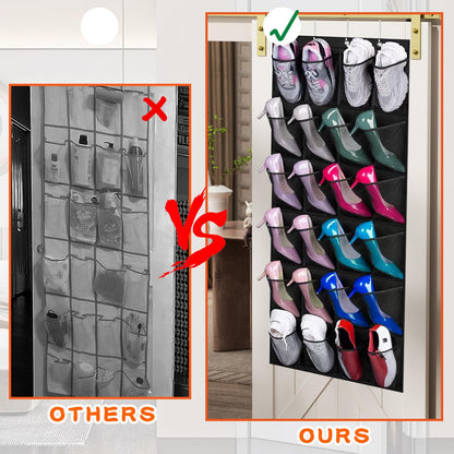 Yunyige Shoe Door Storage, Overdoor Shoe Storage Organiser, over Door Shoes Rack with 24 Mesh Pockets, Shoes Hanging Storages Black