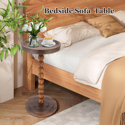 YYW Round Side Table, C Table End Tables for Sofa, Small Bedside Table Walnut