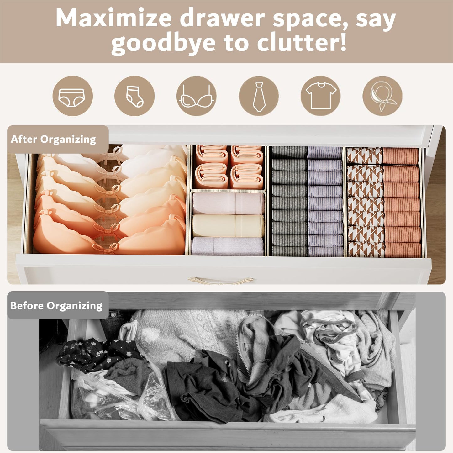 XIVIRACK 10 Pack Drawer Organizer for Clothes, Underwear Drawer Organizer Bins, Foldable Fabric Closet Storage Organizers