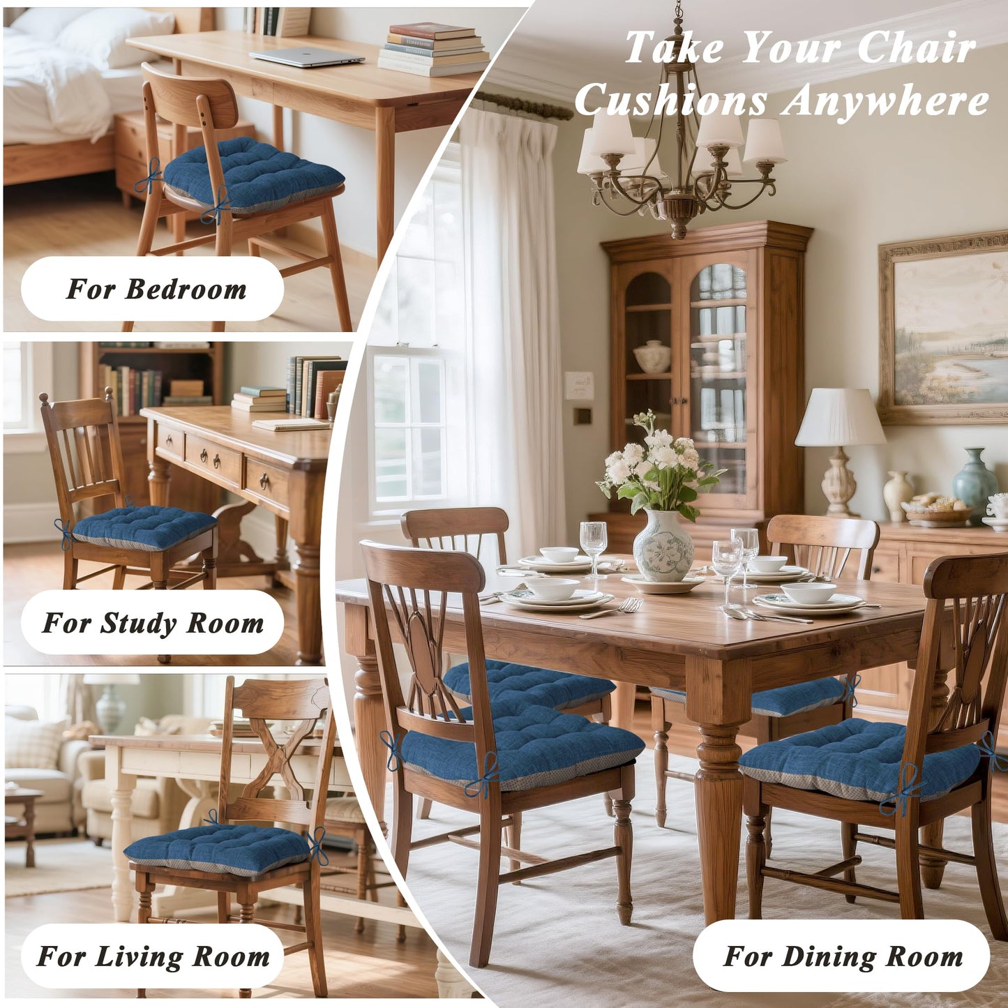 FlyGulls Chair Cushions for Dining Chairs Set of 2 46x42x7.6 cm Navy
