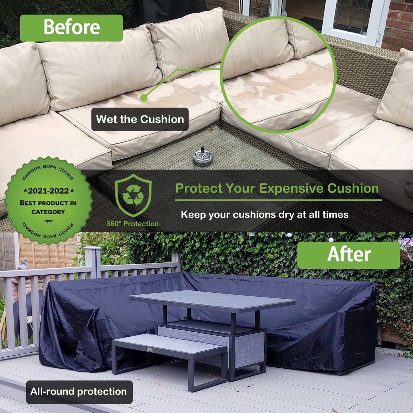 Enzeno Garden L-Shape Furniture Cover Waterproof, 420D Heavy Duty Oxford Fabric Outdoor Rattan Corner Sofa Cover with Waterproof Tape (210 * 140 *