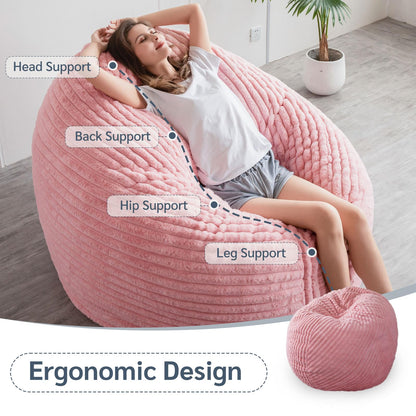 MAXYOYO Giant Bean Bag Bed - Round Bean Bag Chair - Large Sofa with Faux Fur Cover and Fluffy Filling Included for Adult, Couples, Guest