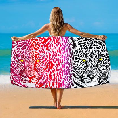 Violetpos Pink & Black Dual Leopard Beach Towel, Extra Large 180x90 cm 250GSM Microfibre, Sand Free Quick Dry