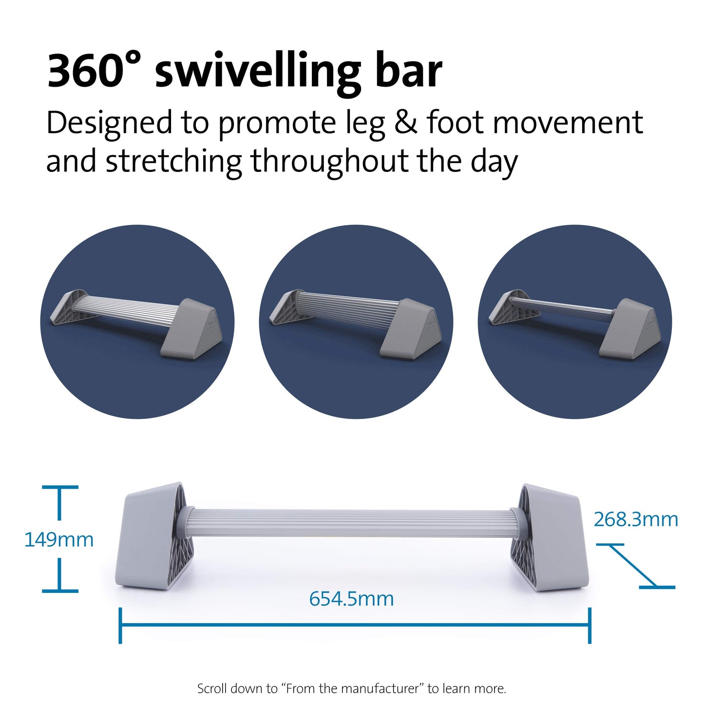 Kensington Rocking Foot Rest for Under Desk, Ergonomic Foot Stool with swiveling bar design