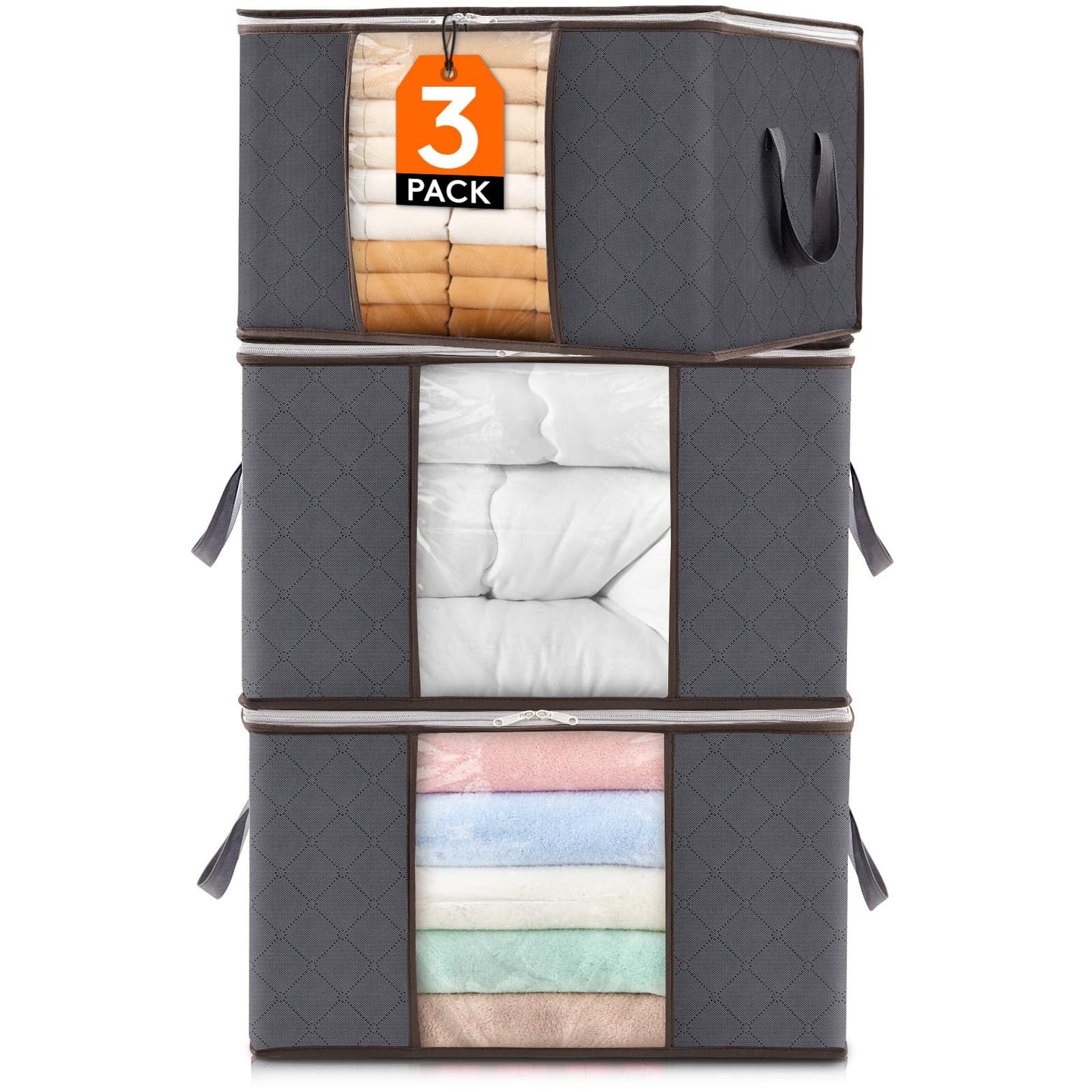 Lifewit 60L Clothes Storage Bags, Foldable Storage Box Moving Bags,3 Pack