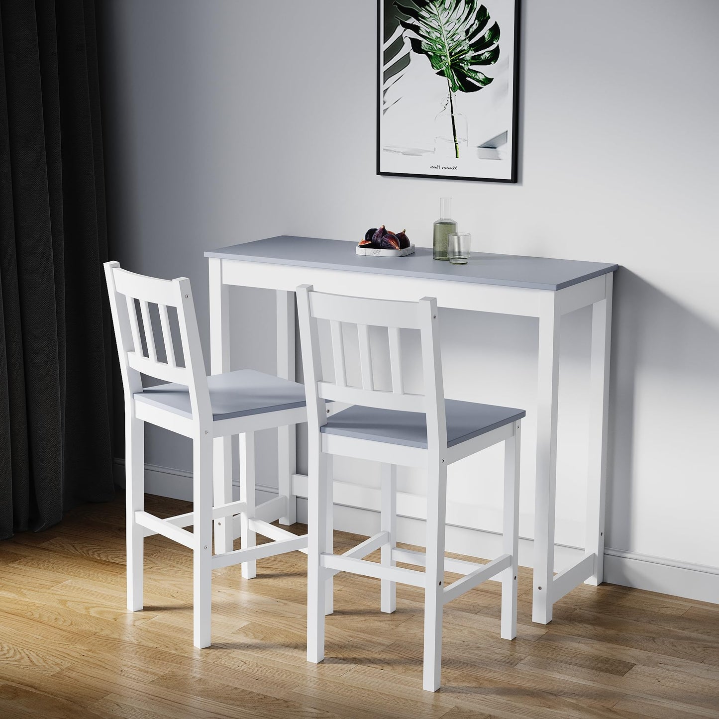 ELEGANT Solid Pine Wood 3 Piece Dining Table Set Furniture, 110x40x91cm