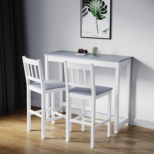 ELEGANT Solid Pine Wood 3 Piece Dining Table Set Furniture, 110x40x91cm
