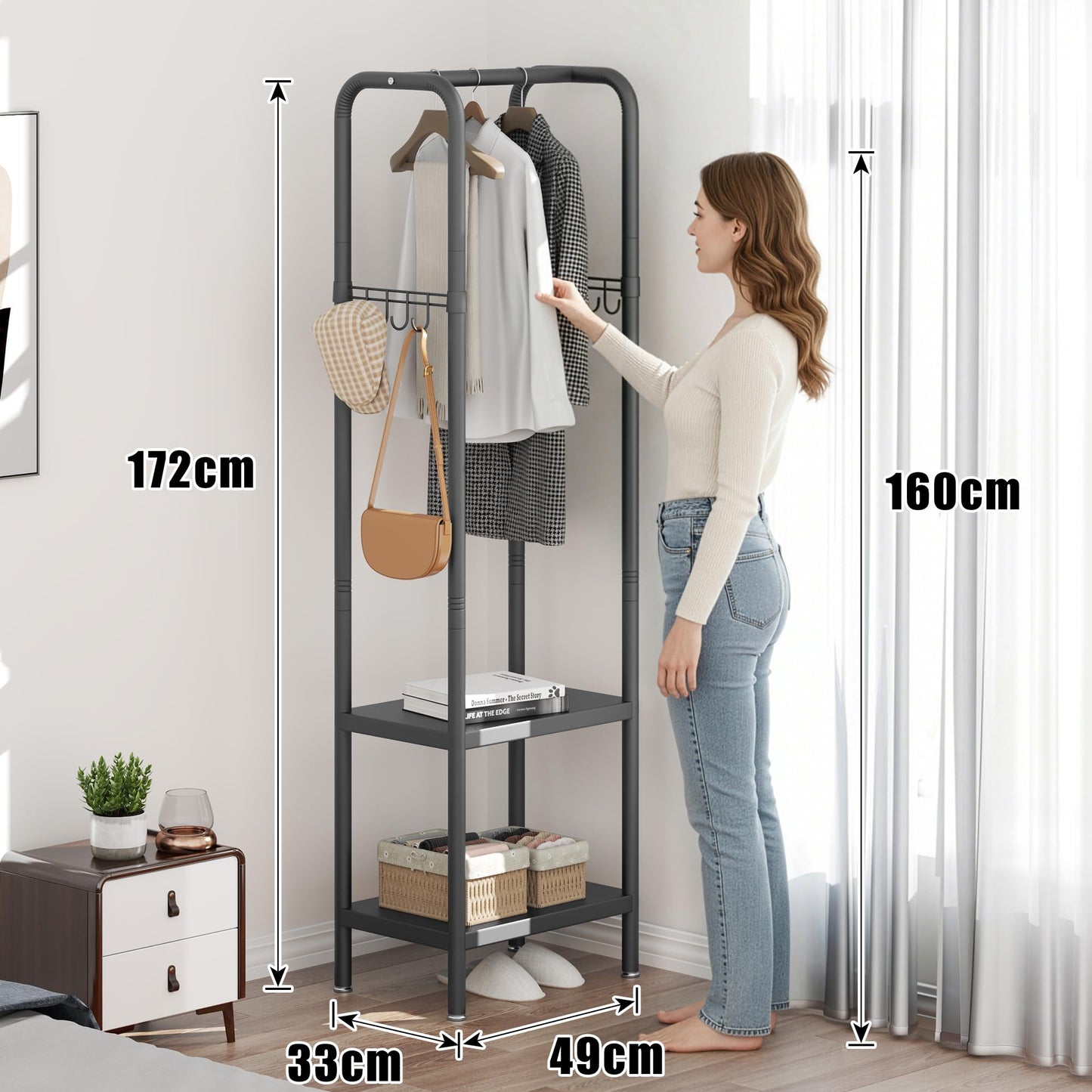 ZHYOCOGY Metal Coat Stand, Small Coat Rack with Shelf and Hook