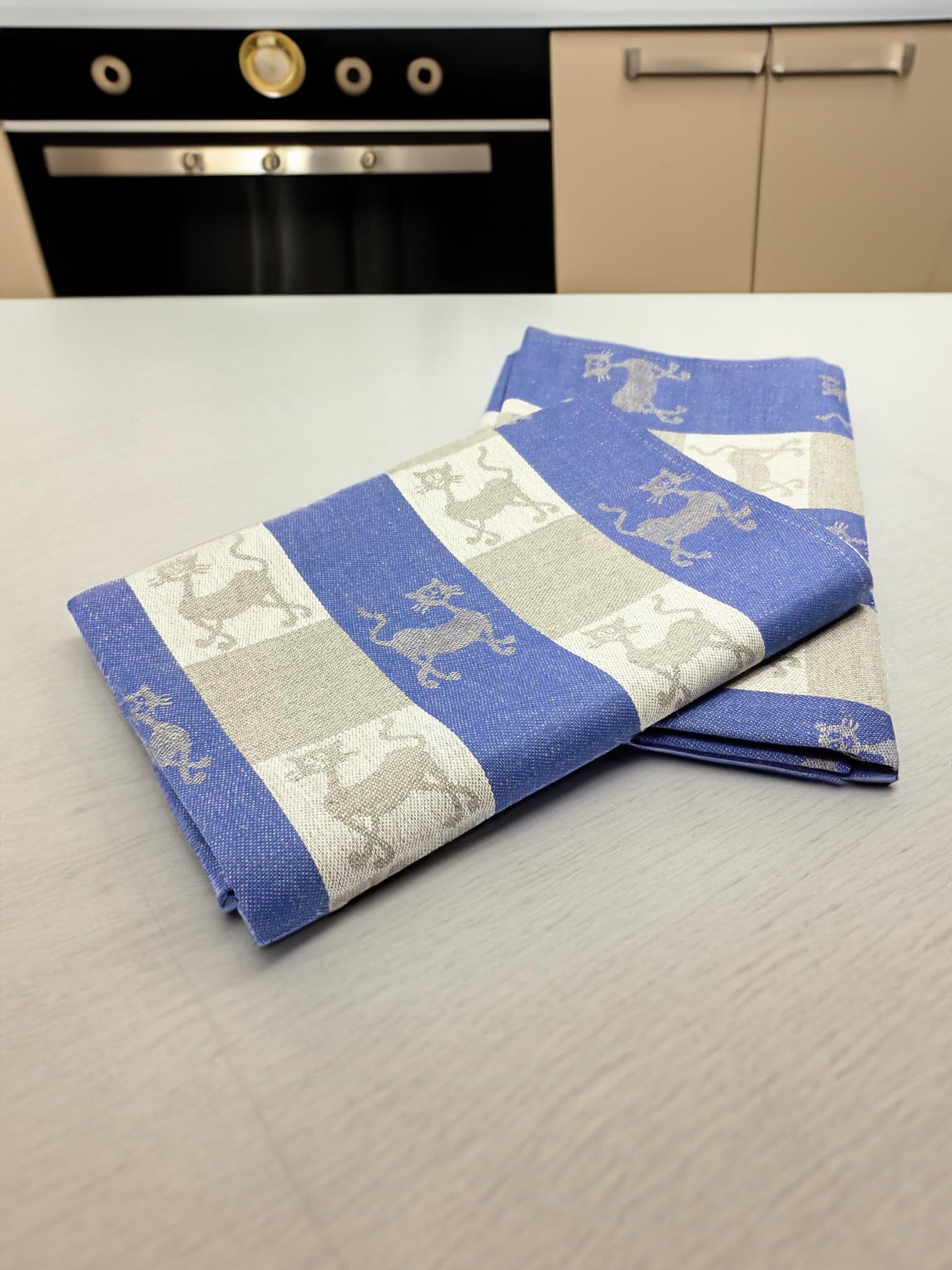Ger3as Set of 2 Gourmet Tea Towels, Kitchen Towels, Linen Cotton Hand Towels, 50 x 70 cm, Half-Linen Stonewashed Jacquard or Printed Tea Towels