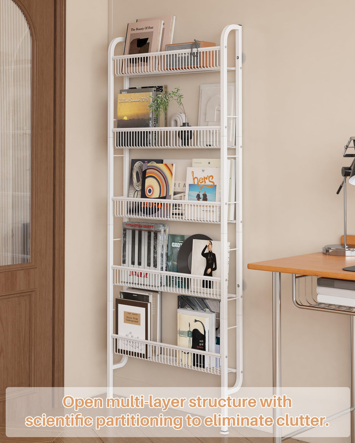 UMDONX Narrow Metal Storage Shelf Behind Door Book Organiser 5 Tier