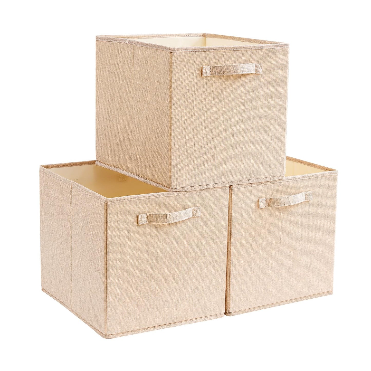 Mangata Cube Storage Boxes 28x28x28 cm, Crease-Free Fabric Storage Cube Baskets for Clothes Bins, Baskets, Chests,Toys (Light Khaki, 3Pcs)
