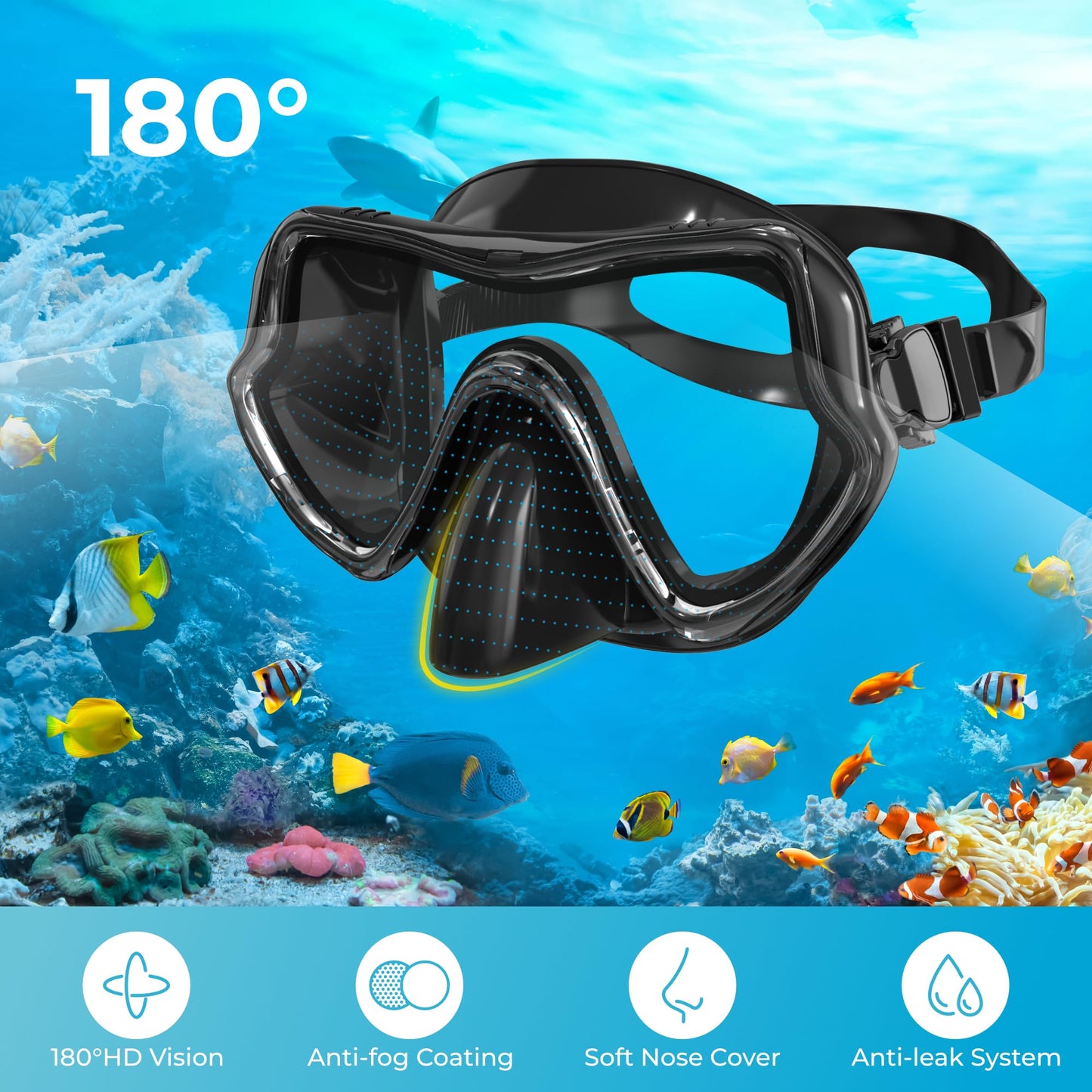 G2RISE SN02 Snorkel Set Adults - Scuba Mask Diving Goggles Dry Snorkeling Gear with Breath Easy Airflow Tech & Anti-fog Design2PACK)