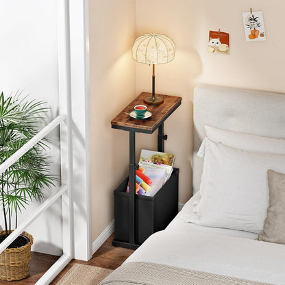 HOOBRO Narrow Side Table with Height Adjustable Feature, 2-Tier Small Bedside Table with Fabric Storage Bin, Slim Sofa Table for Living Room, Bedroom