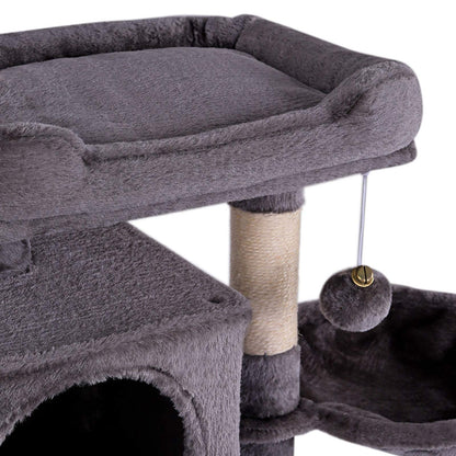 lionto Cat Scratching Post with Plush Ball Including Bell and Lounger Height 70 cm Cat Tree with Sisal & Plush, Cosy Lying Surface and Caves, Suitable