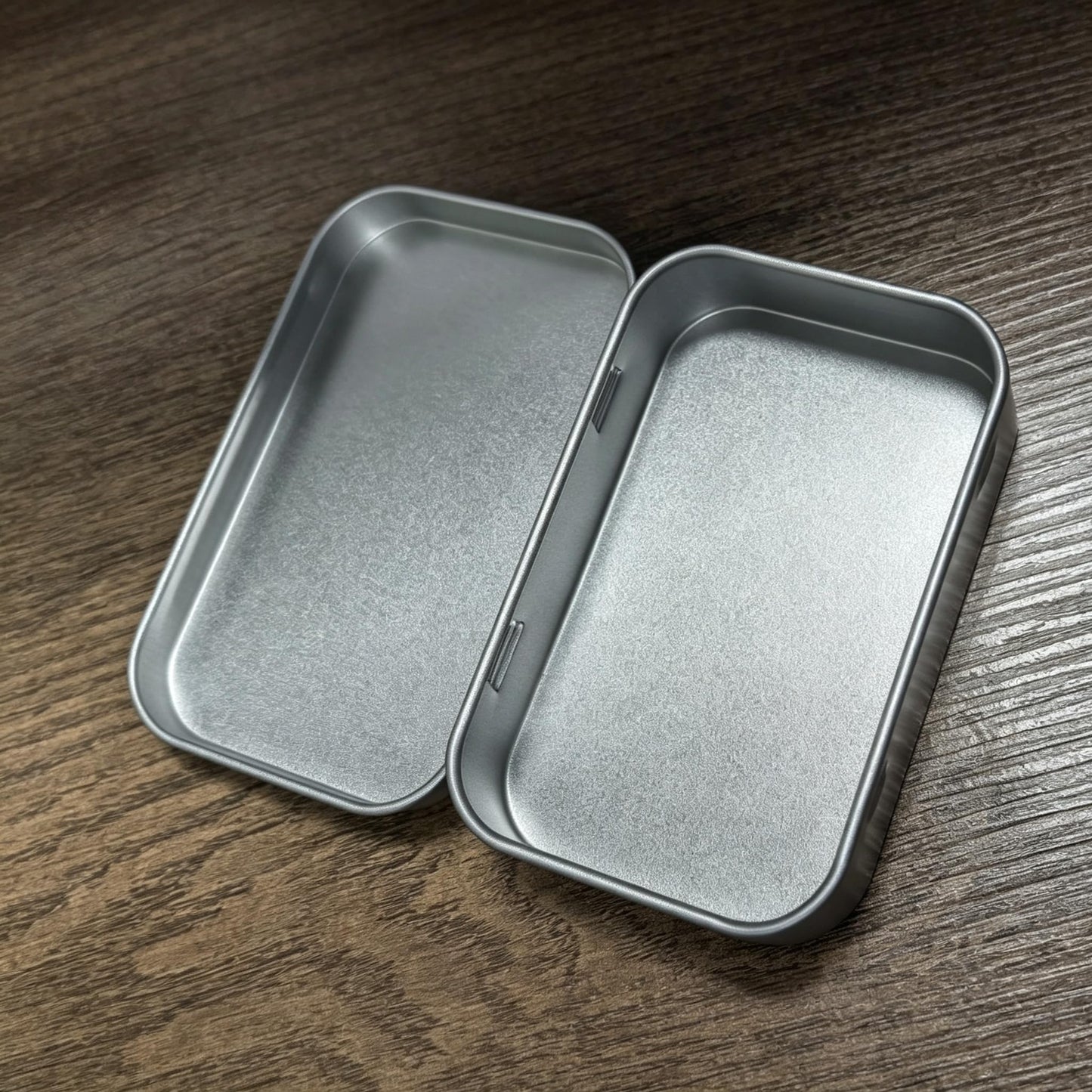 VansenKunda 6 Pack Metal Storage Tins with Hinged Lids Silver Rectangular Organiser Boxes