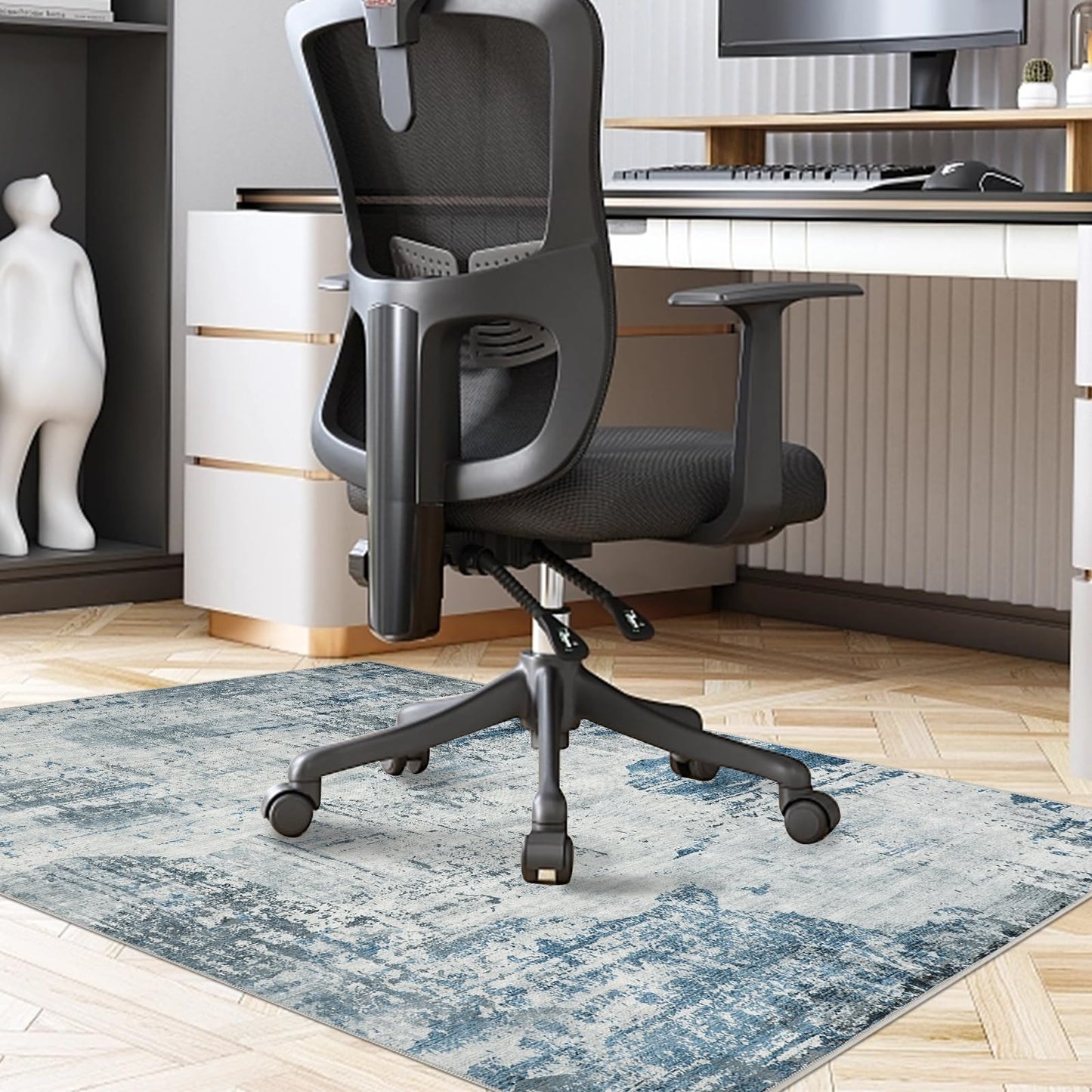 Famibay Office Chair Mat for Hardwood Floor 90x120cm Computer Desk Chair Mat Floor Protector Mat Blue for Hard Wooden Tile Floors Anti Skidding