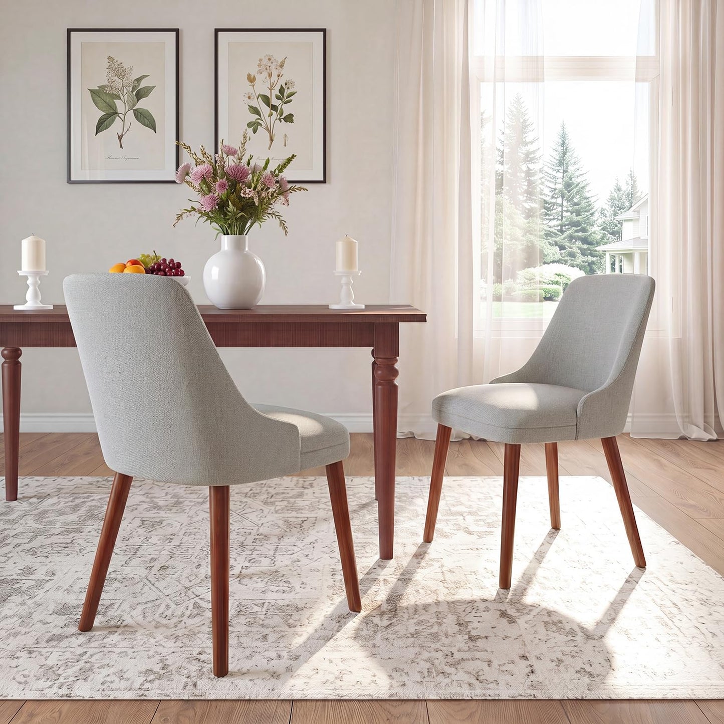 Dining Chairs Set of 2, Upholstered Dining Room Chairs with Ergonomic High Back, Thick Padded Seat, Skin-Friendly Fabric