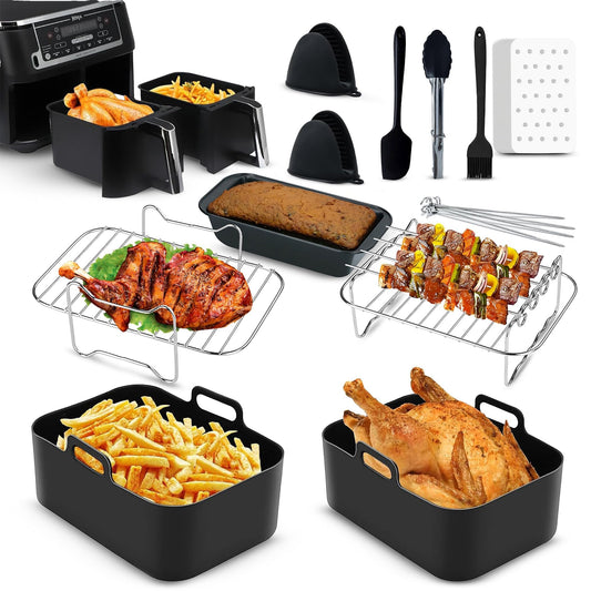 ONE Emporium 11-Piece Ninja Air Fryer Accessories Set ? Racks, Silicone Liners, Oil Brush, Tongs, Pan & Gloves, Complete Gift Set