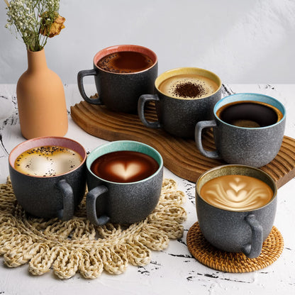 MIAMIO - 6 x 470 ml Coffee Cups/Mug Set/Coffee Cup Large/Modern Stoneware Coffee Mugs - Las Palmitas Collection