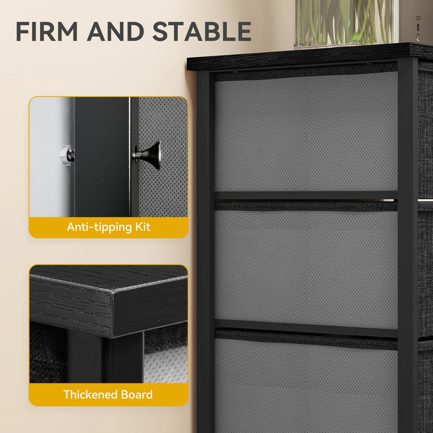 DWVO Chest of Drawers,Fabric Chest of Drawers Bedroom Cabinet with 8 Drawers,Dresser for Bedroom,Living Room With Handles,Wood Top and Sturdy Steel