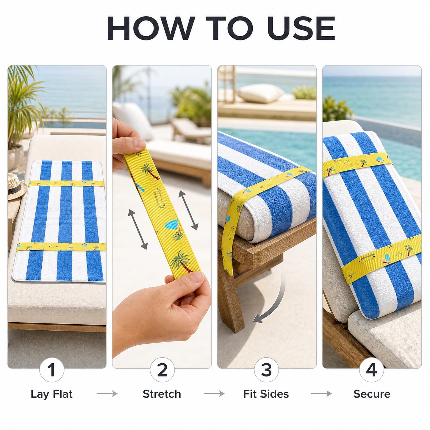 5 Pcs Towel Clips for Sun Loungers, Elastic Bands for Sunbed Towel, Windproof Sun Lounger Straps for Sun Loungers Pool Beach Chairs