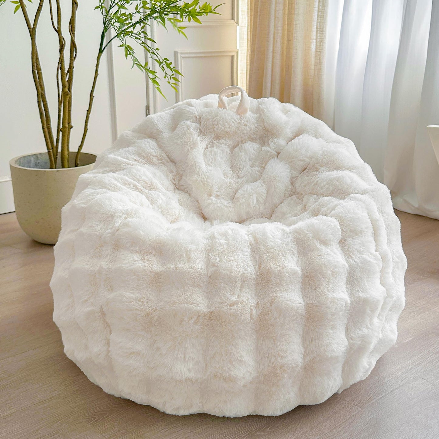 LIFEREVO Kids Fluffy Faux Rabbit Fur Bean Bag Chair Cover, No Filler, Beige