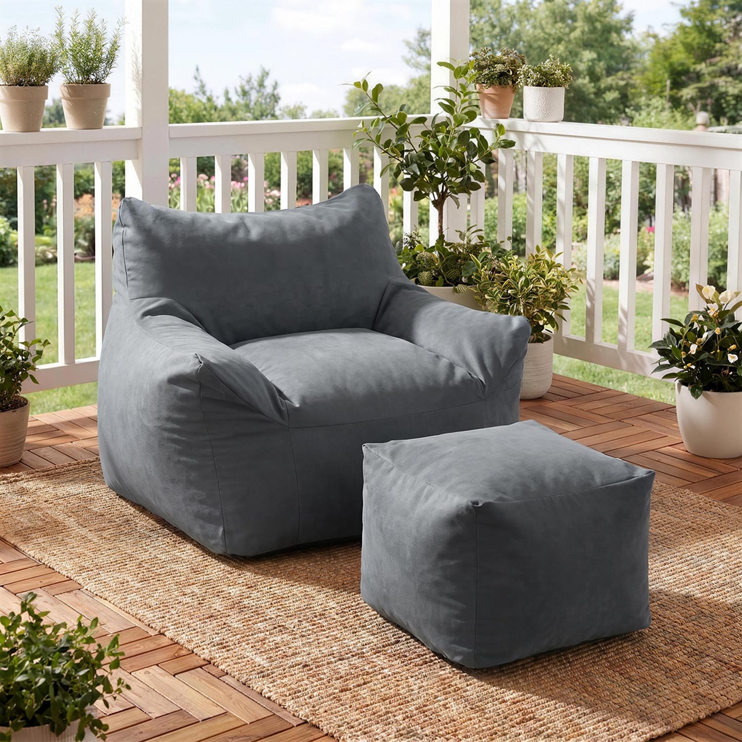 Pamapic Bean Bag, Bean Bag Chair Indoor Outdoor Weather Resistant, Large Beanbag Sofa with Footstool, BeanBag Adult with FIlling Included