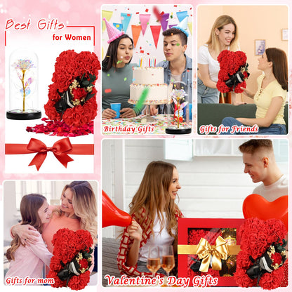 POHOMEGK Mothers Day Rose Gift for Mum, Grandma and Mother-in-law - Rose Teddy Bear Forever Flower Box, Birthday Surprise, Luxury Artificial Roses