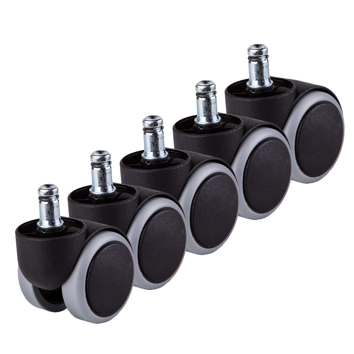 SKIR'CO 5 pcs 50 mm Rubber Chair Wheels, Rolling Office Chair Castors, Replacement Casters, Swivel Wheels, Universal Short Stems 5, Ø 11 mm