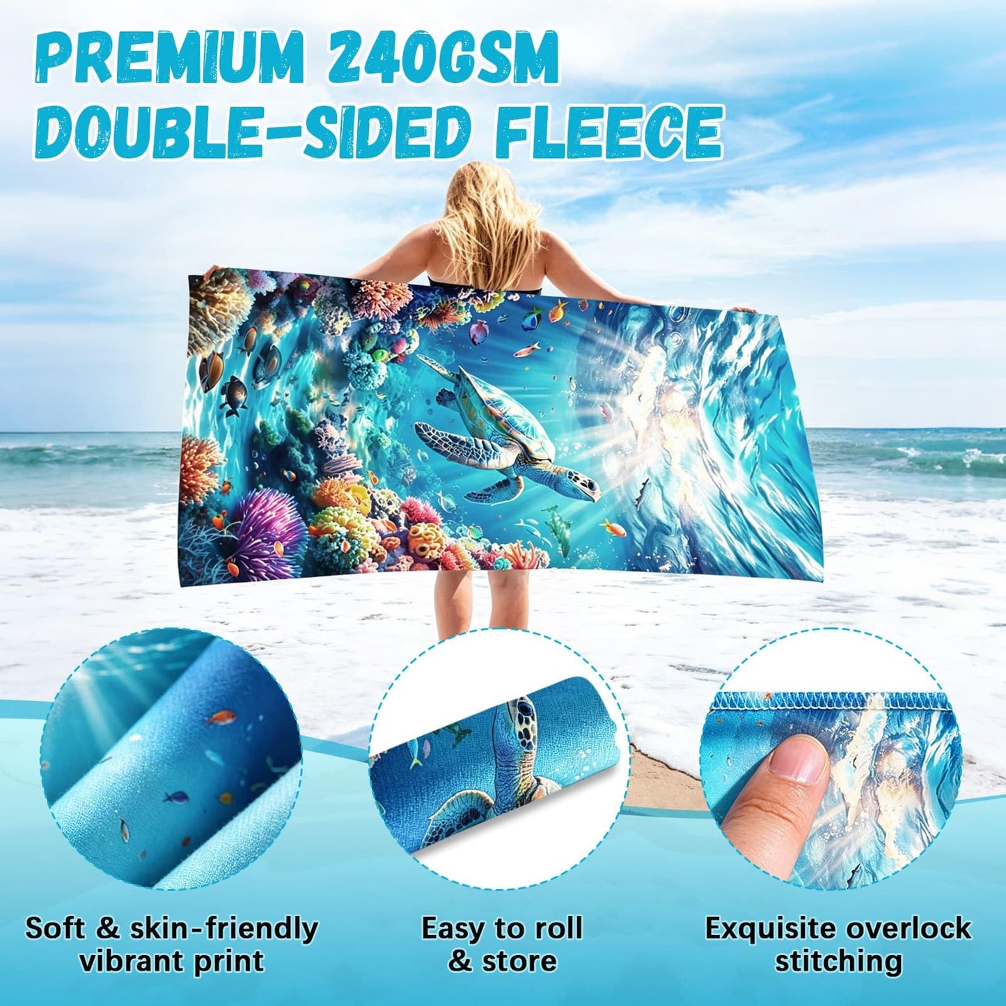 Microfibre Beach Towels for Adults, 180 × 90 cm Extra Large Quick Dry Towel