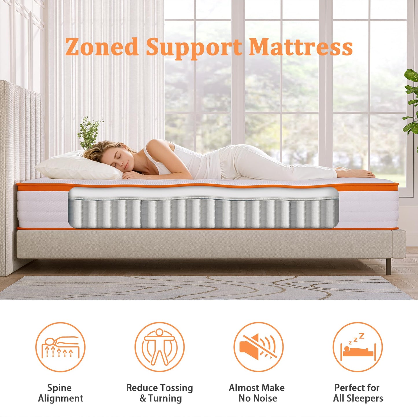 TeQsli Double Mattress 4FT6, 18cm Hybrid Pocket Sprung Mattress Double - Medium Firm - Ideal for Guest Beds- OEKO-TEX Certified Fabric 135x190x18 cm
