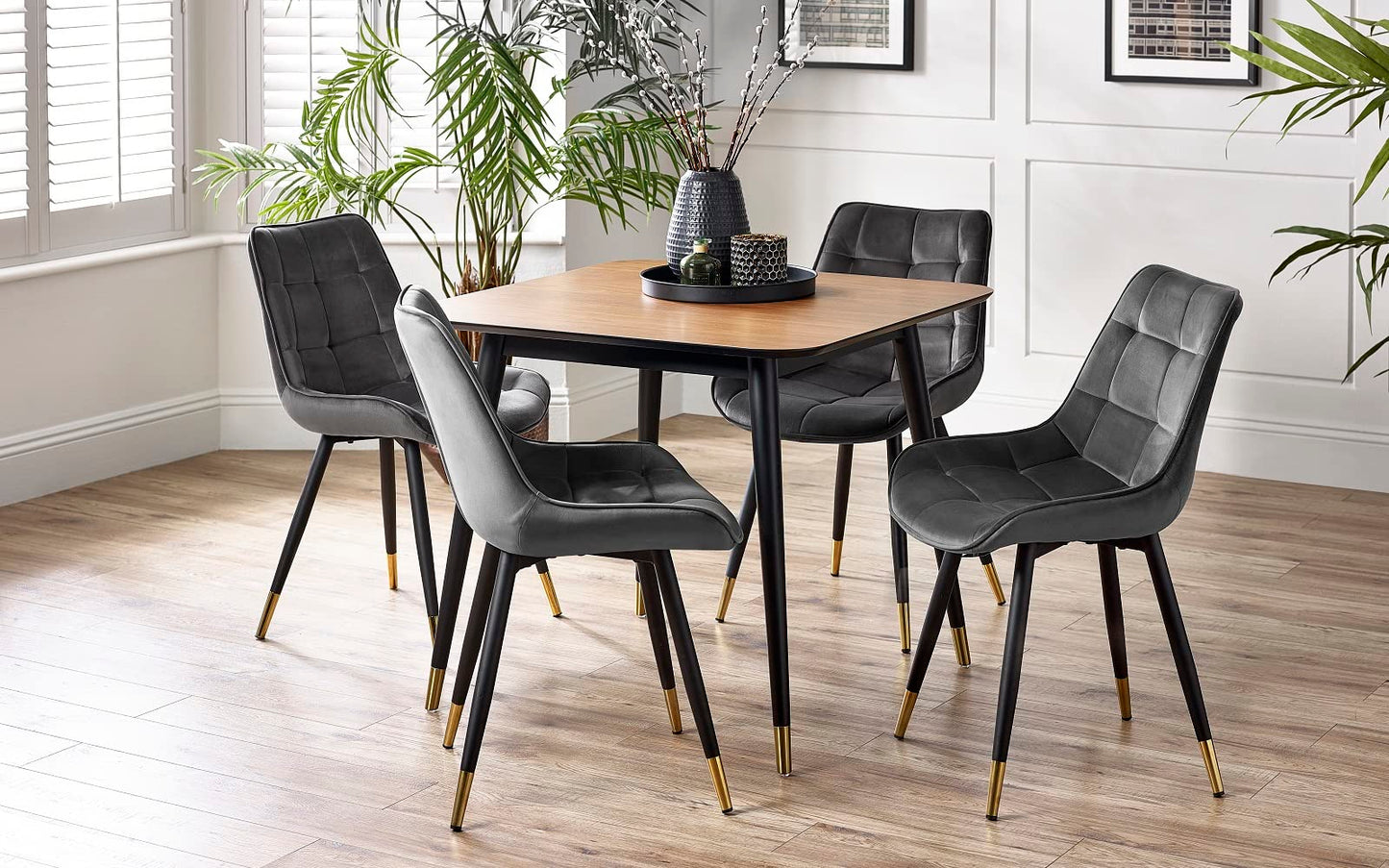 Julian Bowen Findlay Square Dining Table,Walnut Effect&Black -H75xW90xD90cm