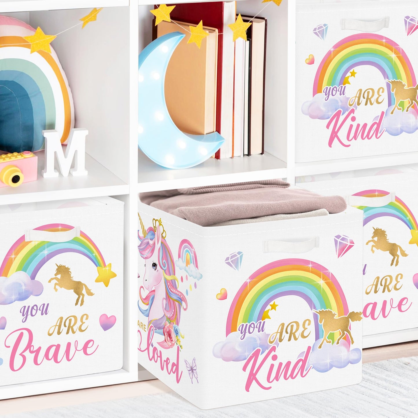 Clastyle 3 pcs Unicorn Cube Storage Boxes for Shelves Kallax Boxes