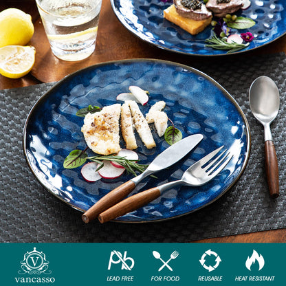 vancasso Dinner Plates Set, 10.5 Inch Scratch-Resistant Ceramic Plate, Microwave, Oven and Dishwasher Safe Dinner Plates Set of 4, Reactive Glaze and