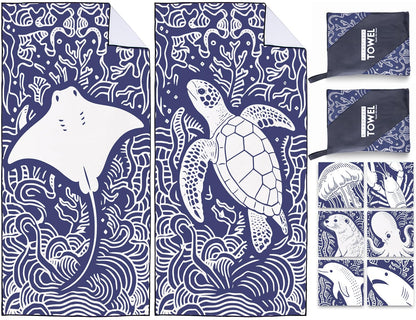 Violetpos 2 Pack Extra Large 180x90 cm Beach Towels, 250GSM Premium Microfibre, Sand Free Quick Dry Lightweight